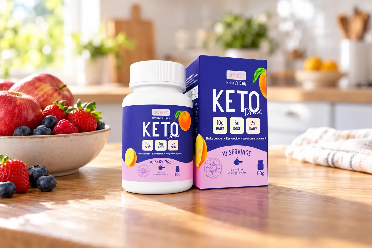 Slymsy Keto Drink — el envase en el día a día